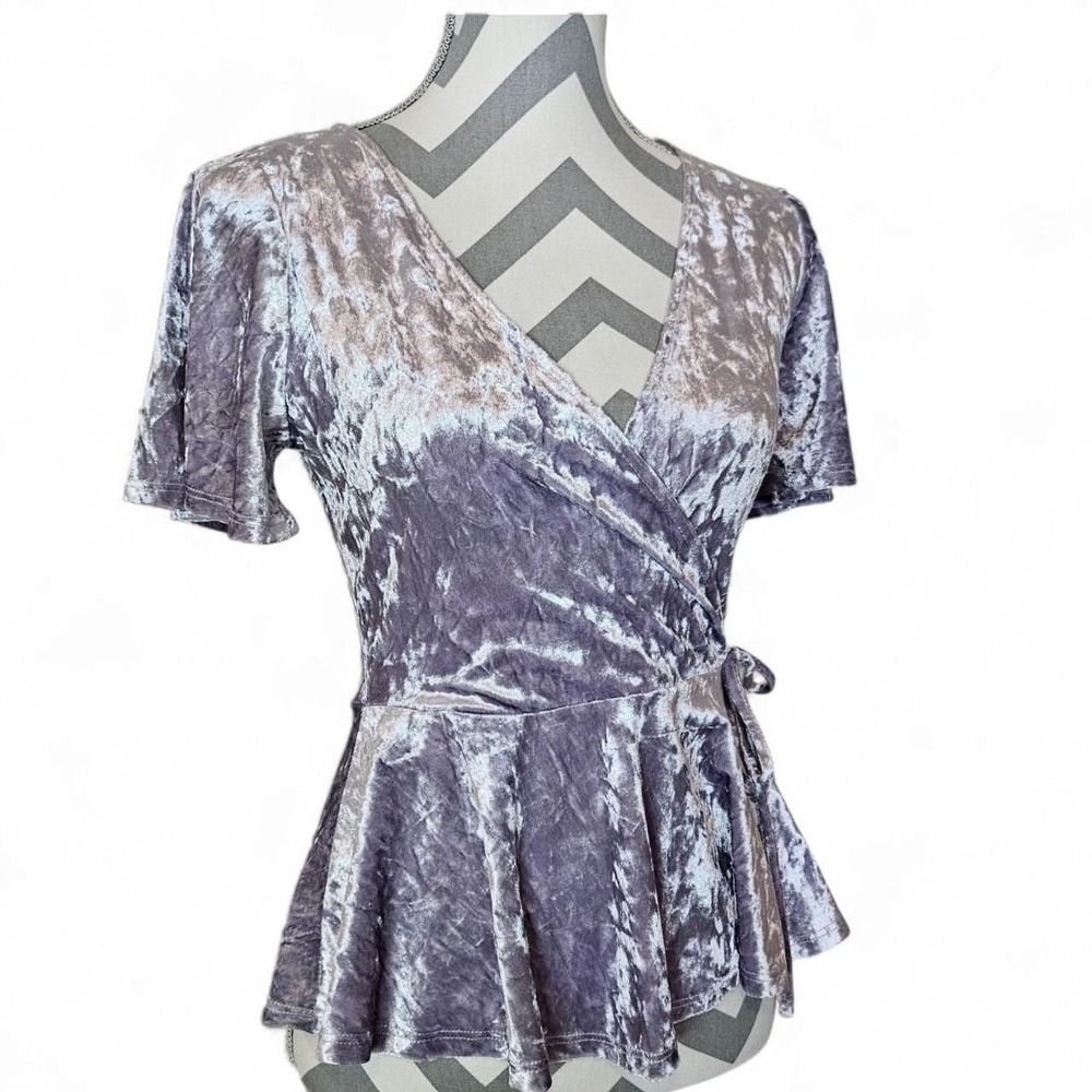 One Clothing Los Angeles Lavender Crushed Velvet Wrap Peplum Top NWT Small Goth